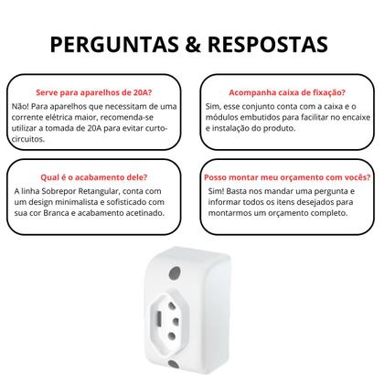 Imagem de Conjunto Tomada Simples 10A 3P Sobrepor Branco Para Canaleta