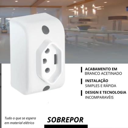 Imagem de Conjunto Tomada Simples 10A 3P Sobrepor Branco Para Canaleta