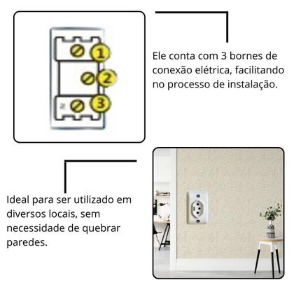 Imagem de Conjunto Tomada Simples 10A 3P Sobrepor Branco Para Canaleta