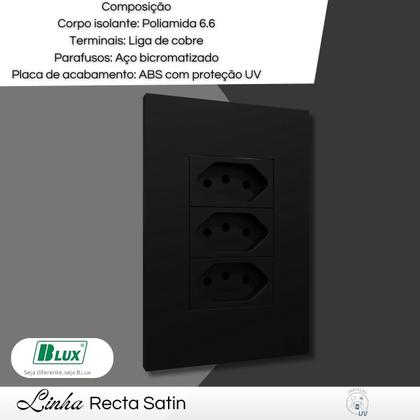 Imagem de Conjunto Tomada Tripla 10a Recta C/ Placa 4x2 Black - B.lux