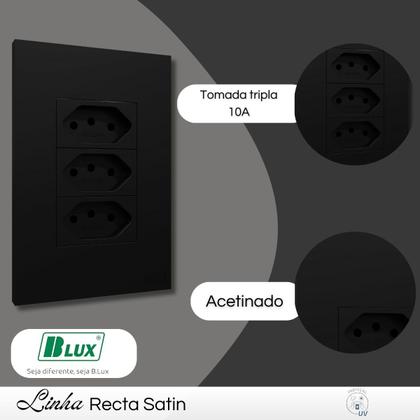 Imagem de Conjunto Tomada Tripla 10a Recta C/ Placa 4x2 Black - B.lux