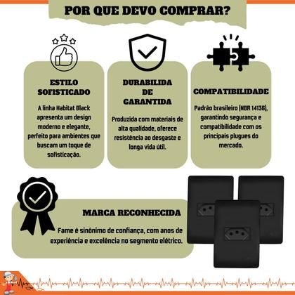 Imagem de Conjunto Tomadas Fame 4x2 10A/20A 2pt 250v Cor Preto