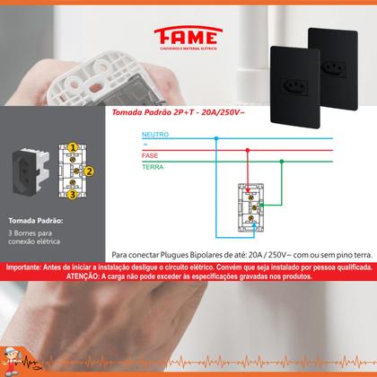 Imagem de Conjunto Tomadas Fame 4x2 10A/20A 2pt 250v Cor Preto
