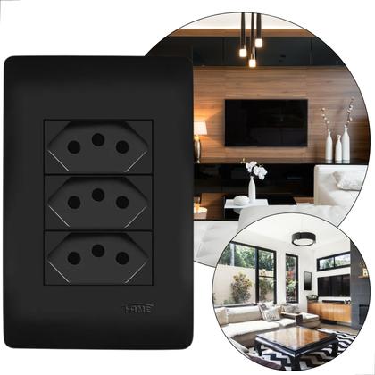 Imagem de Conjunto Tomadas Fame 4x2 10A/20A 2pt 250v Cor Preto