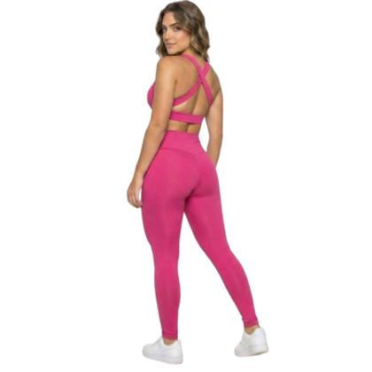 Imagem de Conjunto Top Bojo Costa Cruzada e Calça Suplex Bella Fiore Roupa Para Academia Fitness Musculação Tamanho:MCor:RosaGên