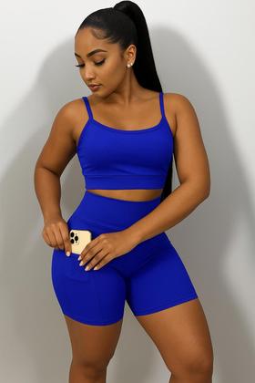 Imagem de Conjunto top e shorts com BOLSO Fitness Academia Cintura alta Cós Duplo