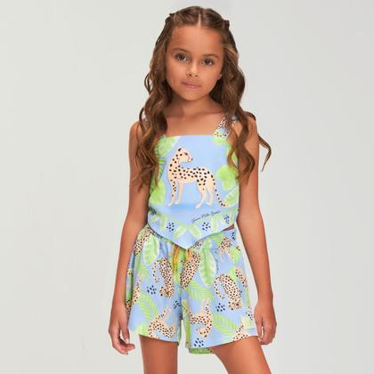 Imagem de Conjunto Top Frente Lenço e Short Estampas Onça e Folhagem - Bambollina