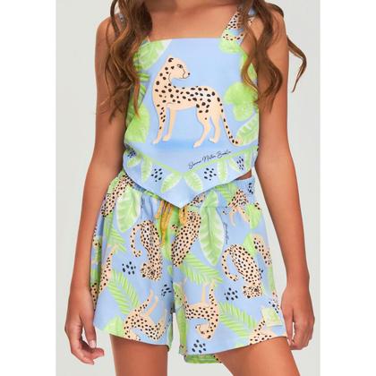 Imagem de Conjunto Top Frente Lenço e Short Estampas Onça e Folhagem - Bambollina