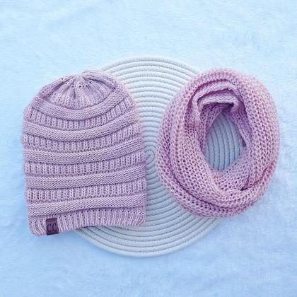 Imagem de Conjunto Touca Caída Gorro Beanie Masculino E Feminino Com Cachecol Gola Lã Tricô Macio Quentinho