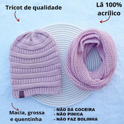 Imagem de Conjunto Touca Caída Gorro Beanie Masculino E Feminino Com Cachecol Gola Lã Tricô Macio Quentinho
