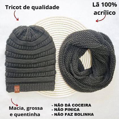 Imagem de Conjunto Touca Caída Gorro Beanie Masculino E Feminino Com Cachecol Gola Lã Tricô Macio Quentinho