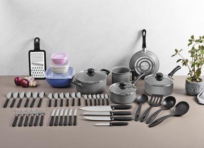 Imagem de Conjunto Tramontina 47 Peças para Cozinha com Panelas Antiaderentes em Alumínio, Talheres, Facas e Utensílios Domésticos