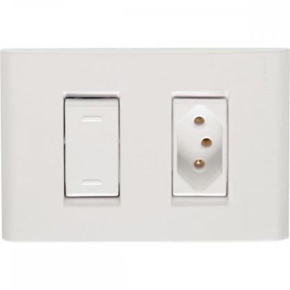 Imagem de Conjunto Tramontina Liz 4X2 Branco Com Placa (1 Paralelo+Tomada 10A)