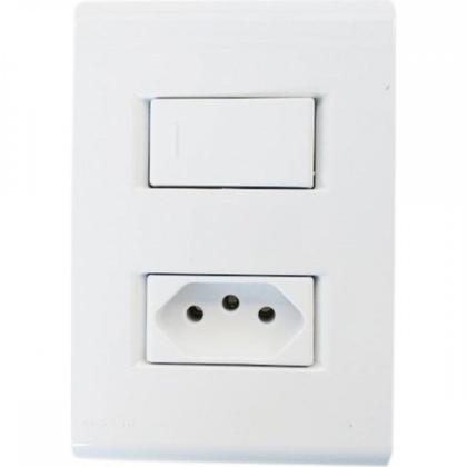 Imagem de Conjunto Tramontina Liz 4X2 Branco Com Placa (1 Simples+Tomada 10A)