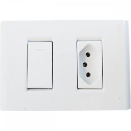 Imagem de Conjunto Tramontina Liz 4X2 Branco Com Placa (1 Simples+Tomada 10A)