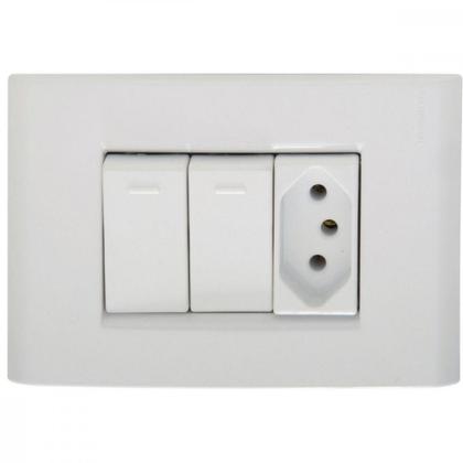Imagem de Conjunto Tramontina Liz 4X2 Branco Com Placa (2 Simples+Tomada 10A)