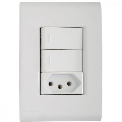 Imagem de Conjunto Tramontina Liz 4X2 Branco Com Placa (2 Simples+Tomada 10A)