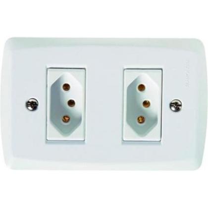 Imagem de Conjunto Tramontina Lux 4X2 Branco Com Placa (2 Tomadas 10A)