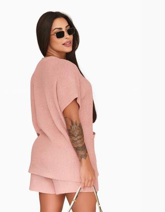 Imagem de Conjunto Tricot Blusa Colete Com Botões E Short R191