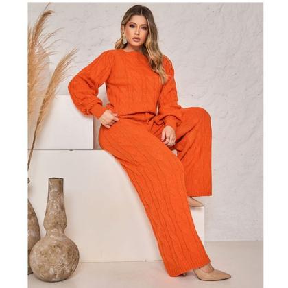 Imagem de Conjunto Tricot Inverno Feminino Mousse Calca e Blus Frio