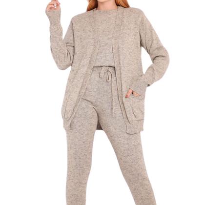 Imagem de Conjunto Tricot Modal Feminino Calça e Blusa 3 Peças Inverno