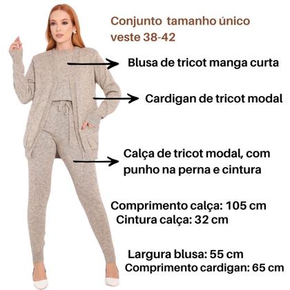 Imagem de Conjunto Tricot Modal Feminino Calça e Blusa 3 Peças Inverno