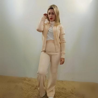 Imagem de Conjunto Tricot Modal Feminino Com Jaqueta Casaco Inverno