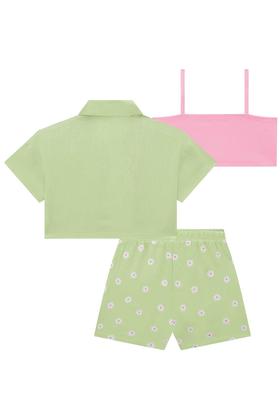 Imagem de Conjunto Trio Infantil Top Faixa em Canelado Camisa Boxy e Shorts Margaridas em Viscose - Kukiê