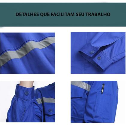 Imagem de Conjunto Uniforme Profissional EPI Segurança Trabalho Faixa Refletiva Construçao Civil Obra Eletricista Operario Mecanico Sinal Transito