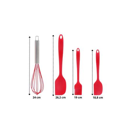 Imagem de Conjunto Utensílios Profissional 10 Peças Cozinha Silicone VERMELHO Talher escumadeira concha colher