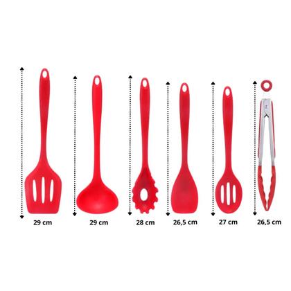 Imagem de Conjunto Utensílios Profissional 10 Peças Cozinha Silicone VERMELHO Talher escumadeira concha colher