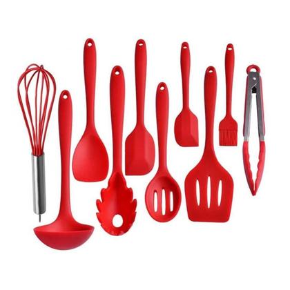 Imagem de Conjunto Utensílios Profissional 10 Peças Cozinha Silicone VERMELHO Talher escumadeira concha colher