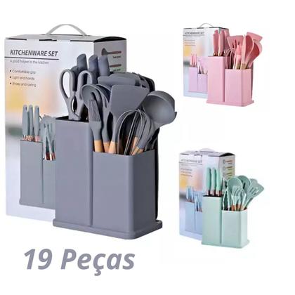 Imagem de Conjunto Utensílios Silicone c/ Facas e Tabua de Cortar 19Pç