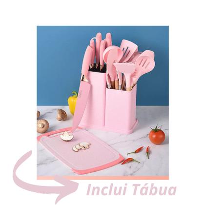 Imagem de Conjunto Utensílios Silicone c/ Facas e Tabua de Cortar 19Pç