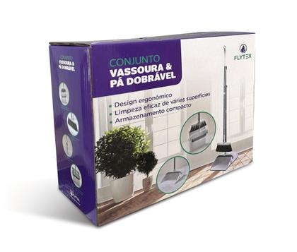 Imagem de Conjunto Vassoura e Pá Dobrável com Cabo em Aço Inox Resistente - Flytex