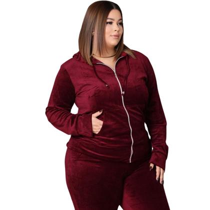 Imagem de Conjunto Veludo Plush Calça Com Bolso Blusa Capuz Zíper
