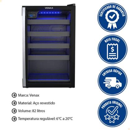 Imagem de Conjunto Venax Cervejeira Blue E Adega Piubella 100 Litros preto fosco Porta Invertida 110V