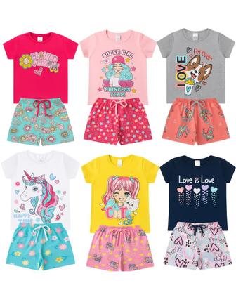 Imagem de Conjunto Verão Infantil Juvenil Feminino Blusinha e Shorts em Algodão + Cotton Roupa Menina Tamanhos 10 12 14 16