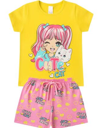 Imagem de Conjunto Verão Infantil Juvenil Feminino Blusinha e Shorts em Algodão + Cotton Roupa Menina Tamanhos 10 12 14 16