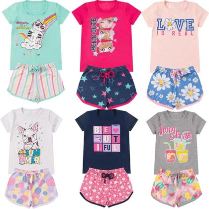 Imagem de Conjunto Verão Infantil Juvenil Feminino Blusinha e Shorts em Algodão + Cotton Roupa Menina Tamanhos 10 12 14 16