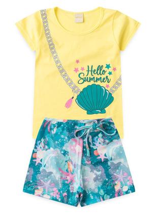 Imagem de Conjunto Verão Menina Amarelo Blusa e Shorts Saia Concha do Mar