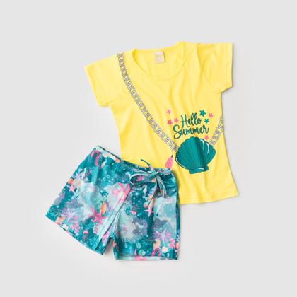 Imagem de Conjunto Verão Menina Amarelo Blusa e Shorts Saia Concha do Mar