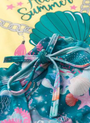 Imagem de Conjunto Verão Menina Amarelo Blusa e Shorts Saia Concha do Mar