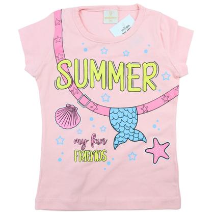 Imagem de Conjunto Verão Menina Blusa Rosa e Short Azul Infantil Summer