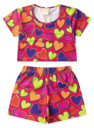 Imagem de Conjunto Verão Menina Cereja Cropped e Shorts com Cadarço Corações