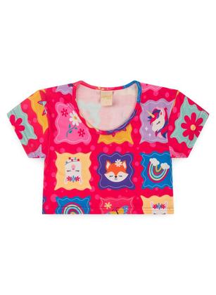 Imagem de Conjunto Verão Menina Infantil Magenta Cropped e Shorts Unicórnio
