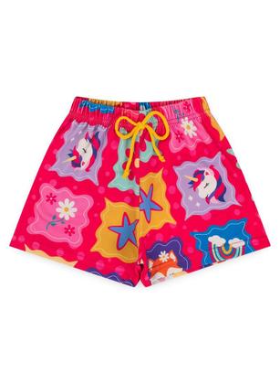 Imagem de Conjunto Verão Menina Infantil Magenta Cropped e Shorts Unicórnio