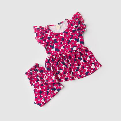 Imagem de Conjunto Verão Menina Marinho Cropped com Babado e Shorts Flores