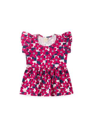 Imagem de Conjunto Verão Menina Marinho Cropped com Babado e Shorts Flores