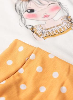 Imagem de Conjunto Verão Menina Natural Blusa com Laço e Shorts Saia Bolinhas